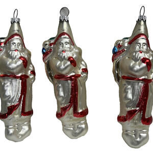 3 West Germany Santa Claus w Gift Sack  Glass Ornaments Ornaments 6" H